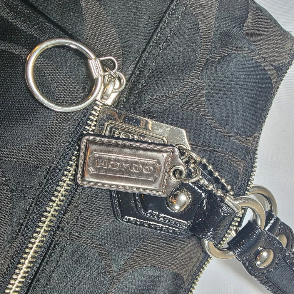 Coach Poppy Black Signature Sateen Glam Tote Bag Canvas Patent Leather 18351